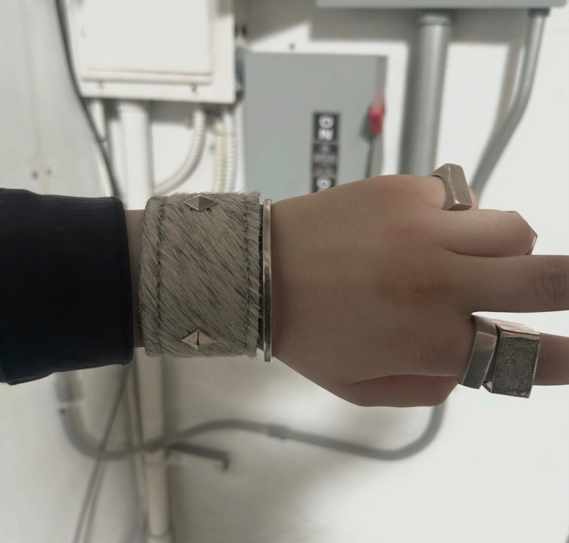 Hair on leather slap cuffs