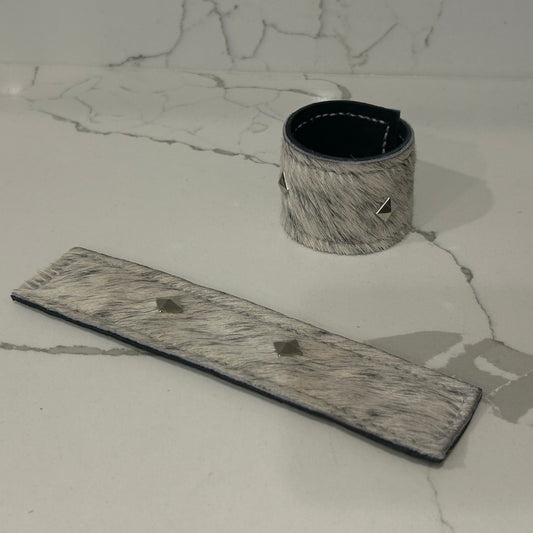 Hair on leather slap cuffs